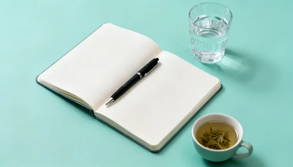 Bladder diary notebook with water and tea to track incontinence type 2026