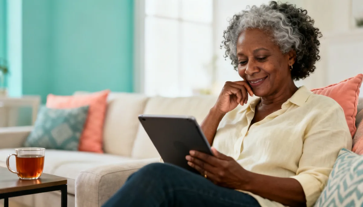 Woman reading about the safe daily cranberry pill dose on a tablet