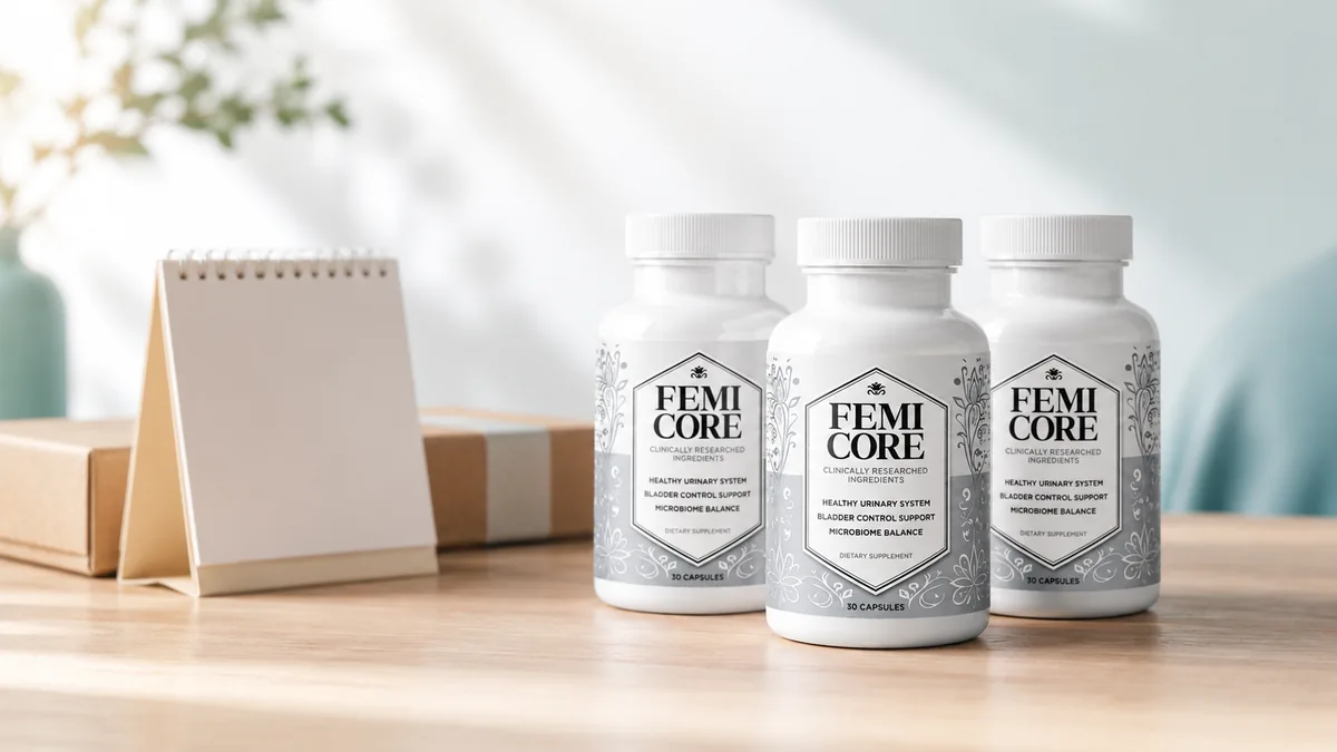 Three FemiCore bottles with the 60-day money-back guarantee window
