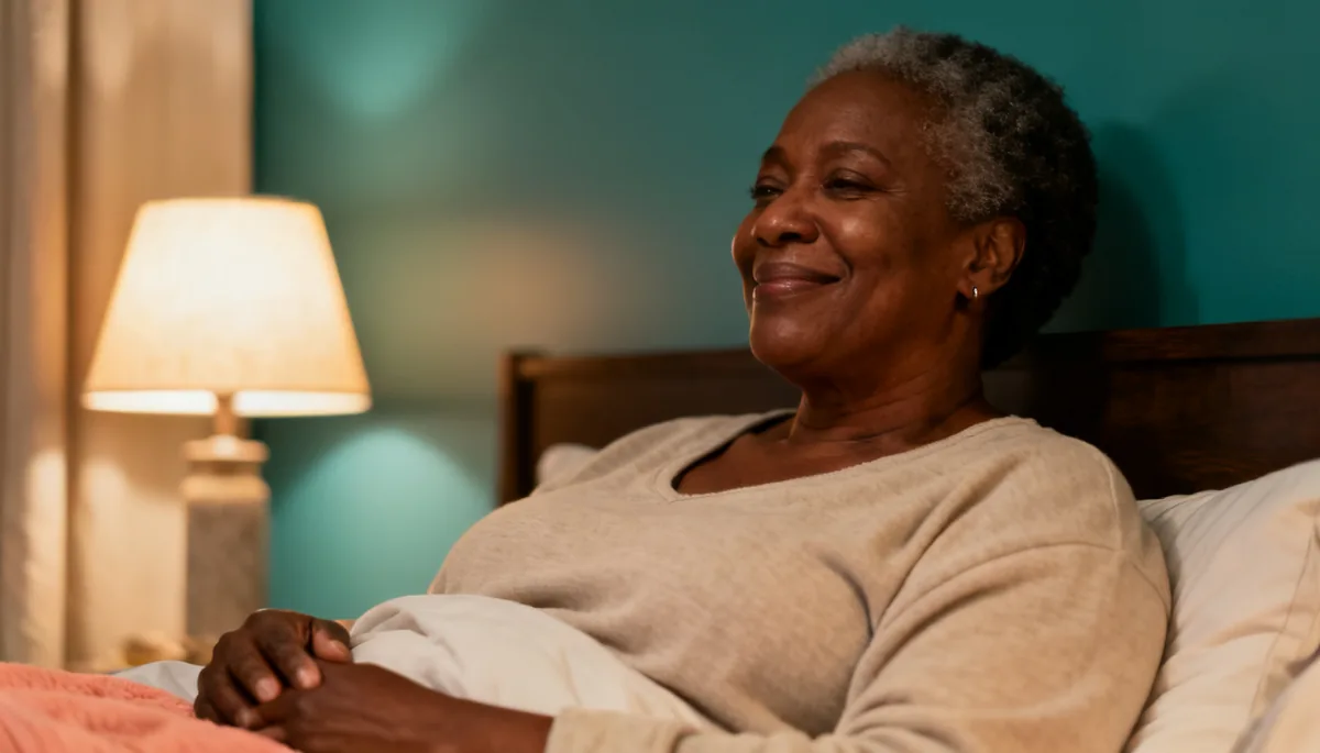 Woman relaxing at night magnesium bladder routine 2026