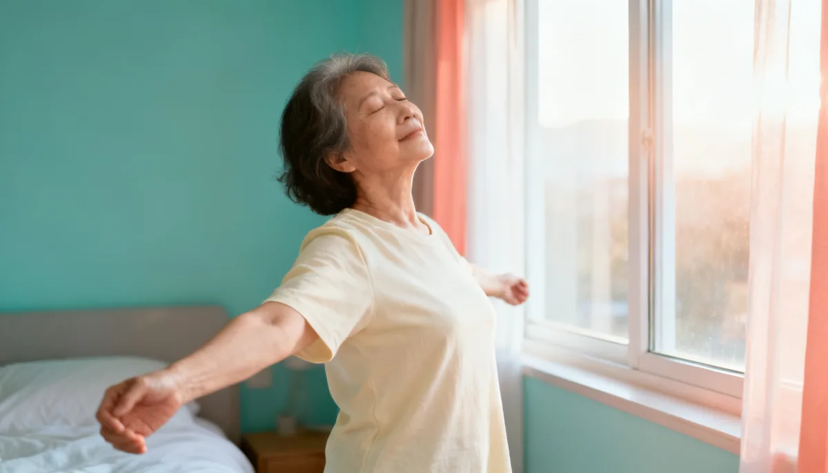 Woman waking rested by a window after reducing nighttime bathroom trips