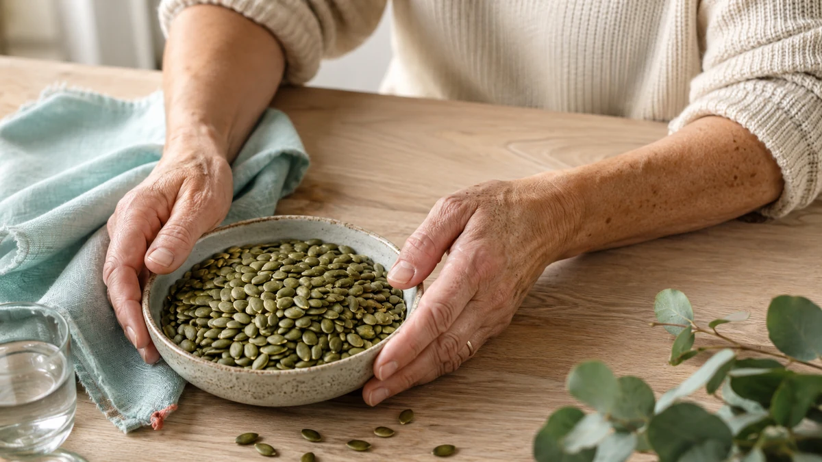 raw pumpkin seeds in a bowl for bladder control support 2026