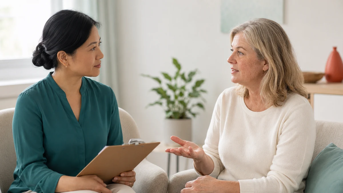 woman in her fifties talking with her doctor about urge to pee but nothing comes out 2026