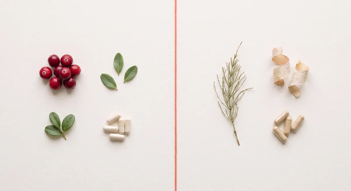 FemiCore vs Confitrol24 ingredient comparison: cranberry against horsetail and Crateva bark