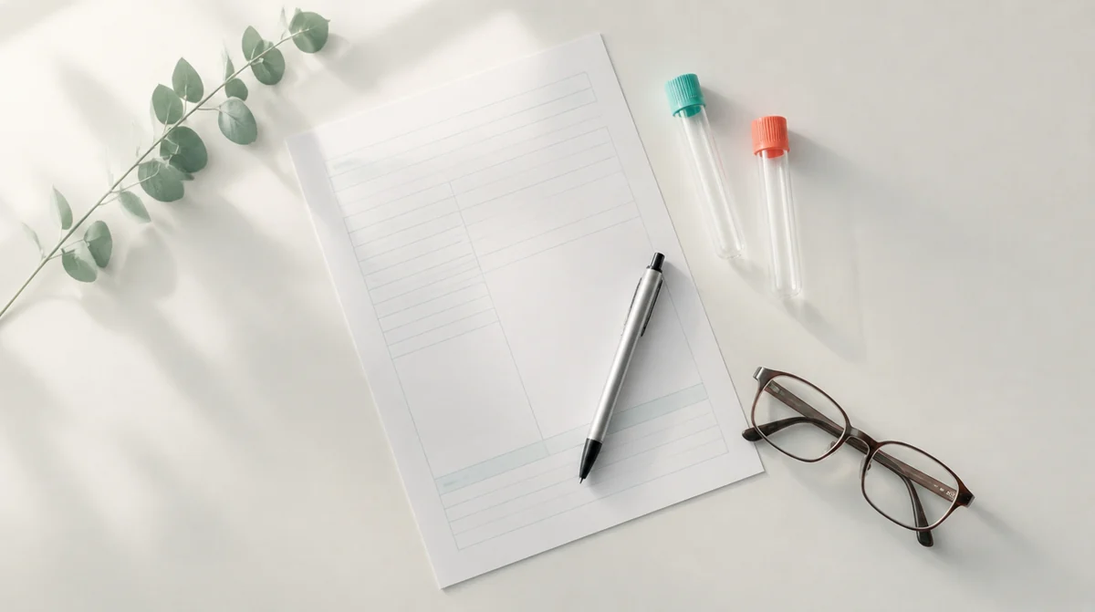 Thyroid blood test request form and collection tubes on a desk