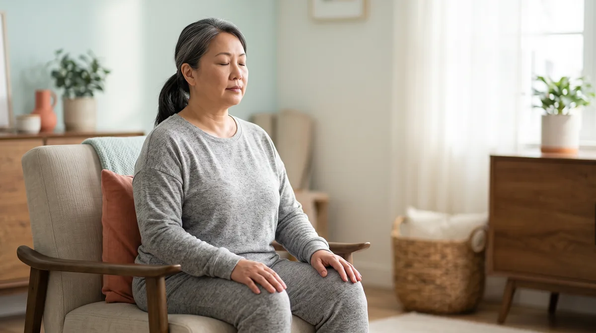 Woman resting comfortably seated in a chair with eyes closed