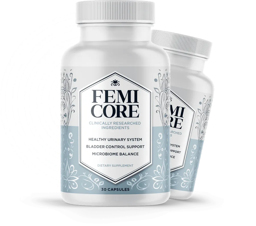 FemiCore bladder support supplement bottles showing the front label