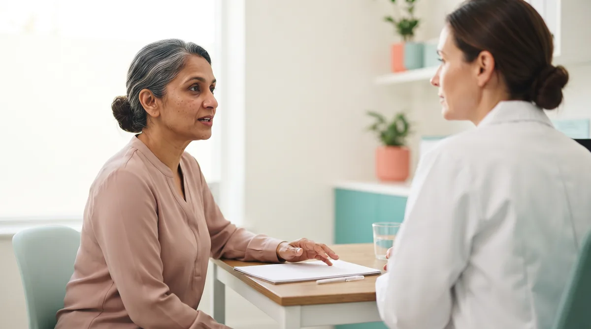Still getting UTIs on vaginal estrogen: woman in her sixties talking with her doctor about her treatment plan